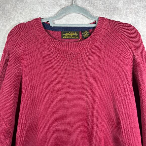 Vintage Eddie Bauer Sweater Mens Large Red Knit Fisherman Heavyweight Crew Neck - Picture 2 of 9